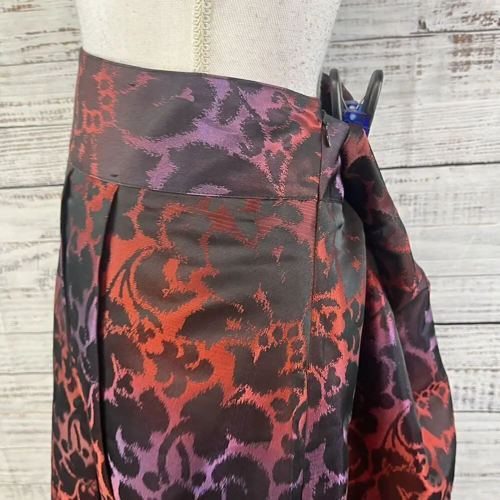 Lane Bryant Skirt size 16 Red Purple Floral Satin Knee Pleated Wedding Church